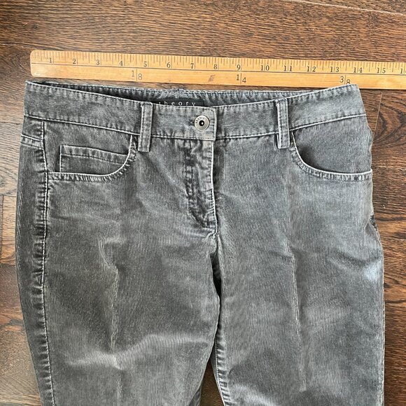Theory Distressed Gray Corduroy Flare Pants-Size 0 - Picture 7 of 9